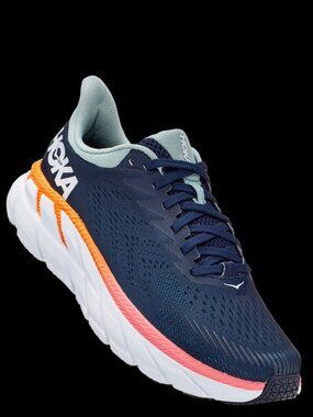 HOKA ONE ONE Clifton 7 Women's Running Shoe | Navy/Coral/Orange | Size 7.5